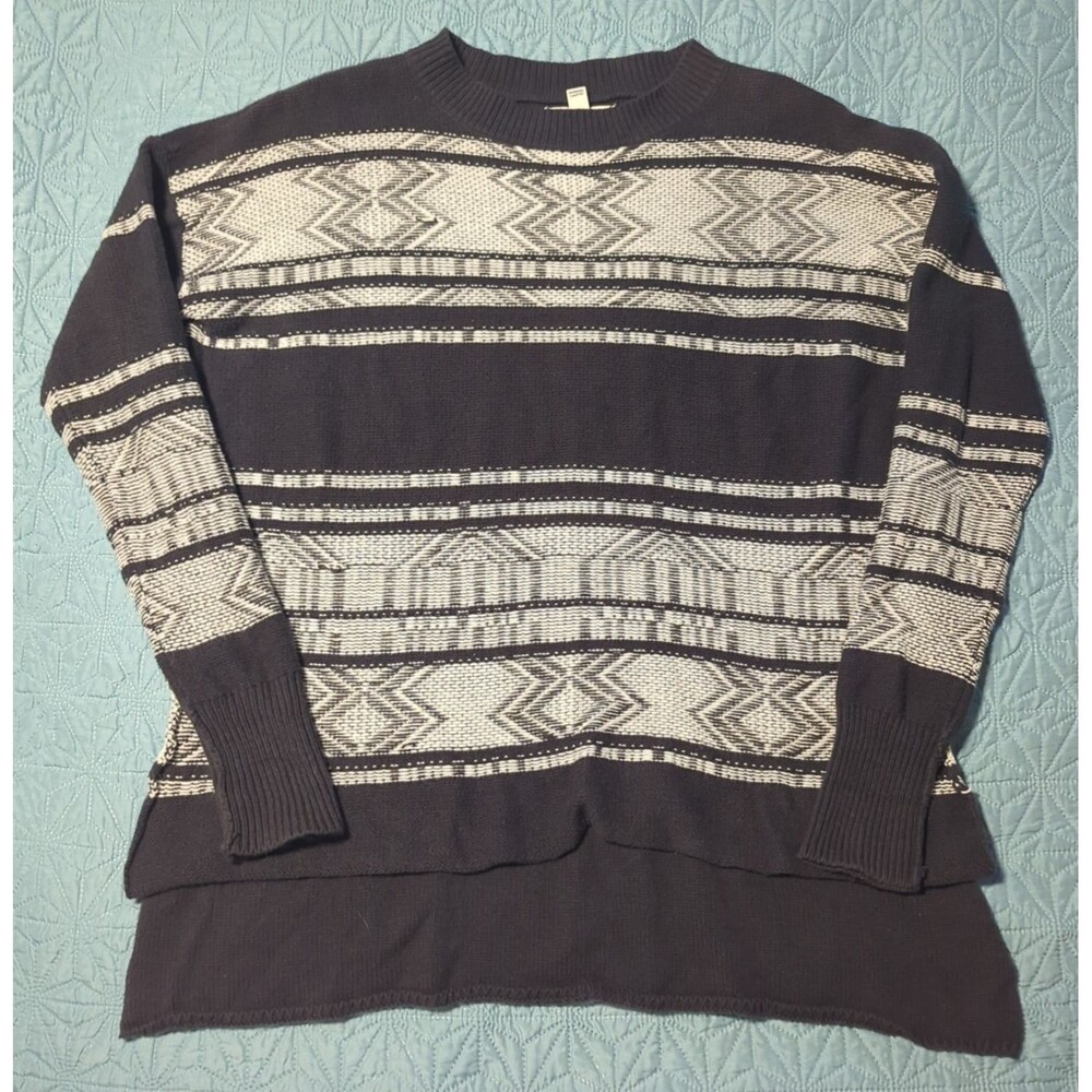 Billabong Women's Sz S Gray & Cream Geometric High Low Hem Knit Sweater Surf Y2K